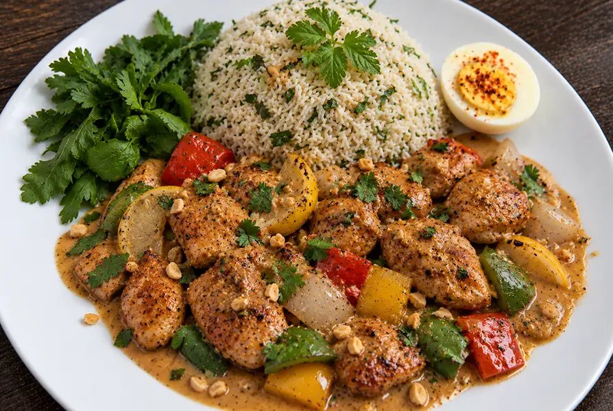Coriander Herb Rice with Roasted Peanut Sauce