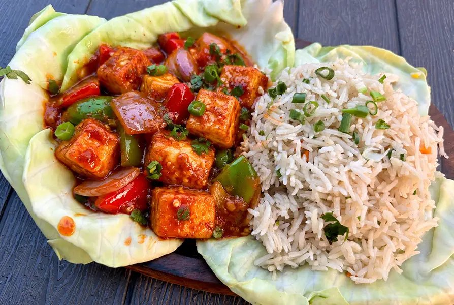 Fried Rice Sizzler with Chilli Paneer