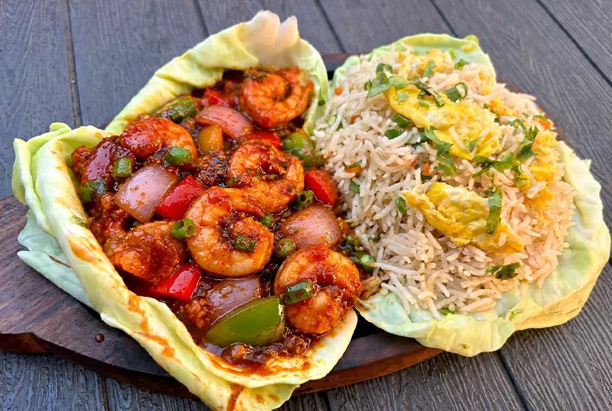 Fried Rice Sizzler with Chilli Prawns