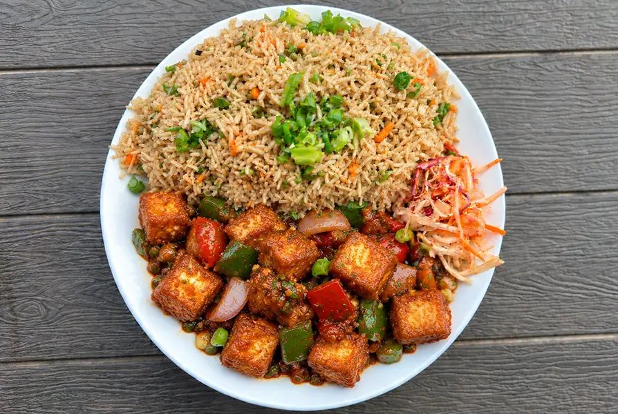 Fried Rice with Paneer Popcorn