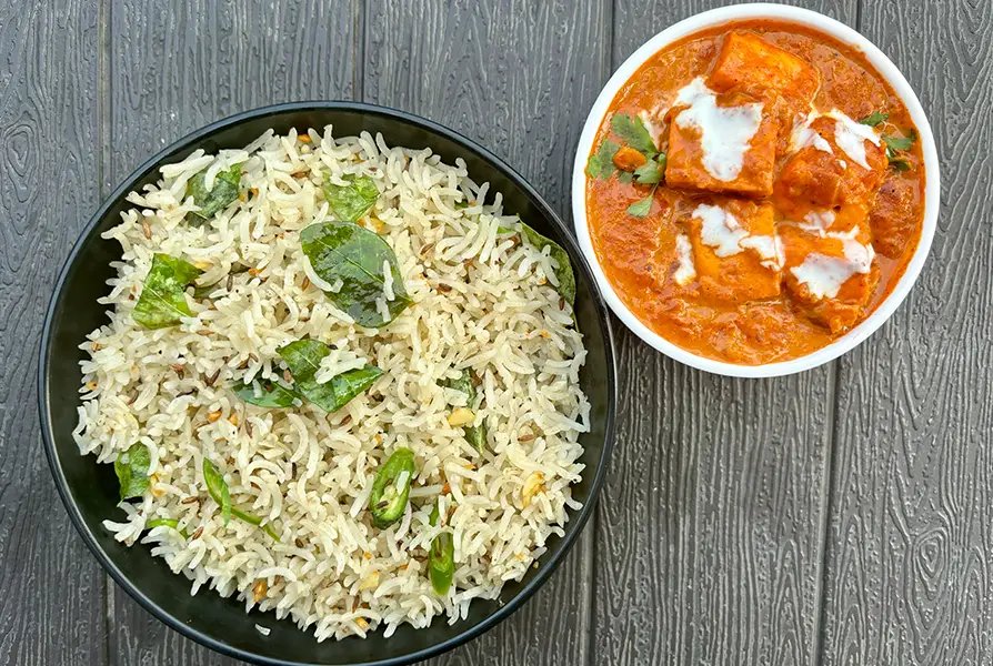 Jeera Rice with Paneer Masala Curry
