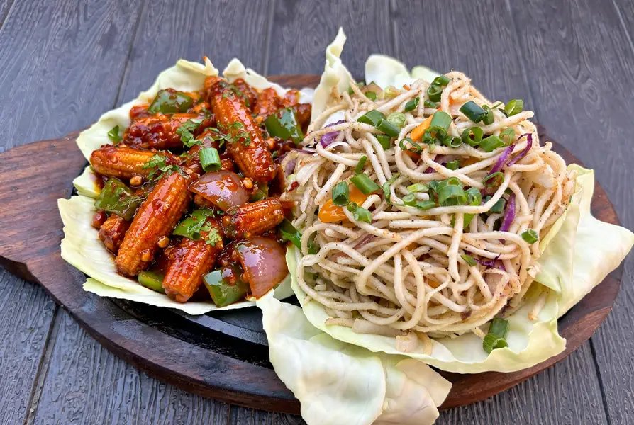 Noodle Sizzler with Chilli Baby Corn
