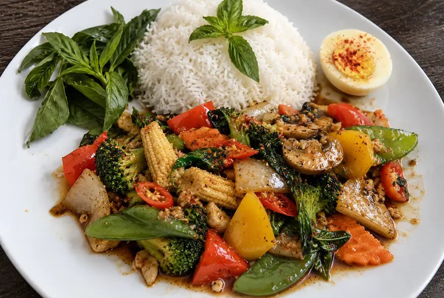 Thai Basil Vegetable Stir-Fry with Jasmine Rice